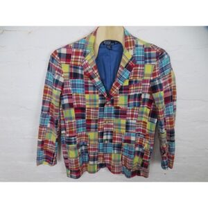 Vtg Polo Ralph Lauren Blazer Mens XL Multicolor Patchwork Madras Plaid READ